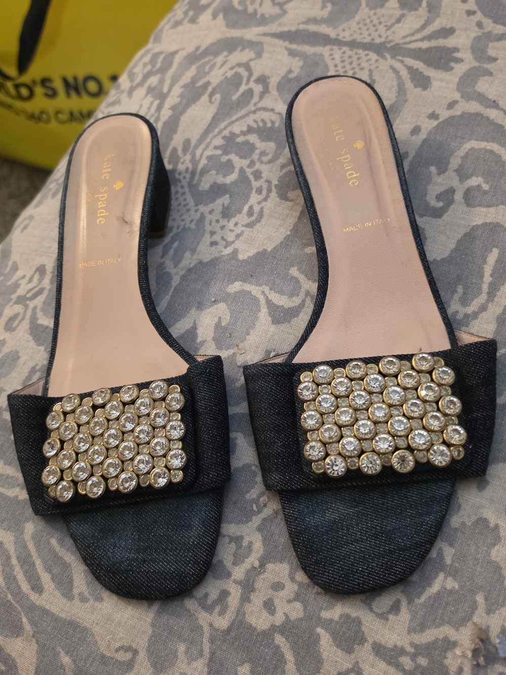 Kate Spade Embellished Denim Slides 7.5